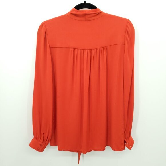Milly Gathered Tie Neck Silky Long Sleeve Blouse L Red - Picture 2 of 16